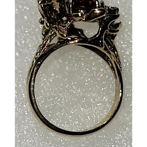 Vintage 18KT HGE Cocktail Ring Brown Oval Cut Glass Stone and Clear Glass Stones - Picture 3 of 11